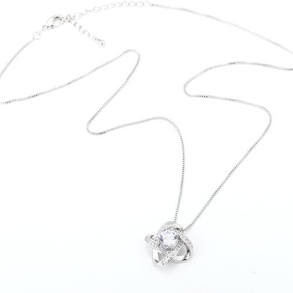 Bridal Jewelry Set Crystal Cubic Zirconia Love Knot Necklace Earrings Bridal Wed - Picture 8 of 8